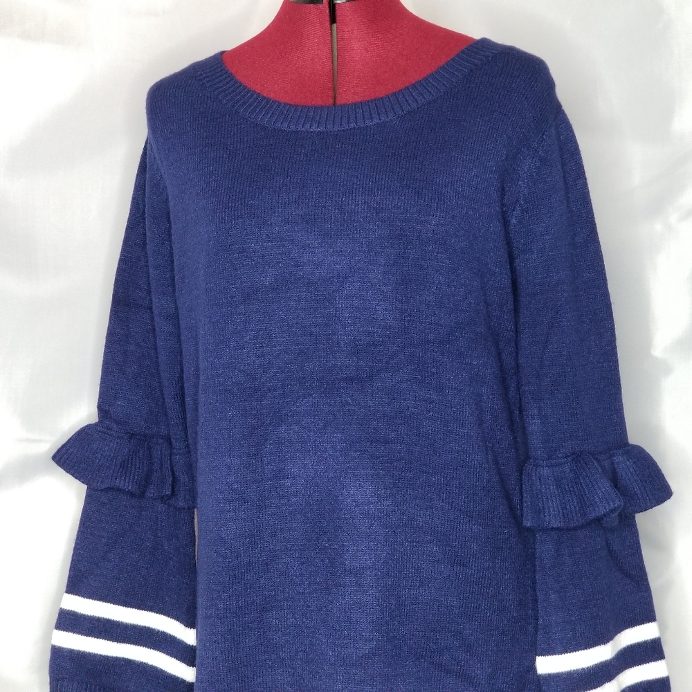 S or L Navy Ruffle Sleeve Sweater top - Picture 7 of 8